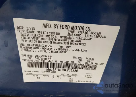 2018 Ford Ecosport Se from USA, damaged, VIN MAJ6P1UL0JC236556